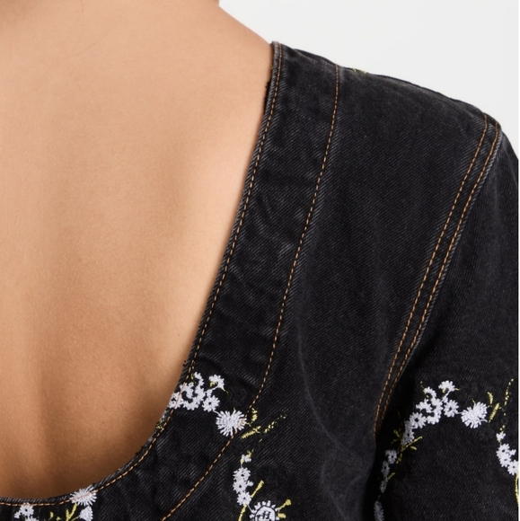 Ganni Embroidery Black Washed A-Line Mini Dress Size 38 - Picture 5 of 14